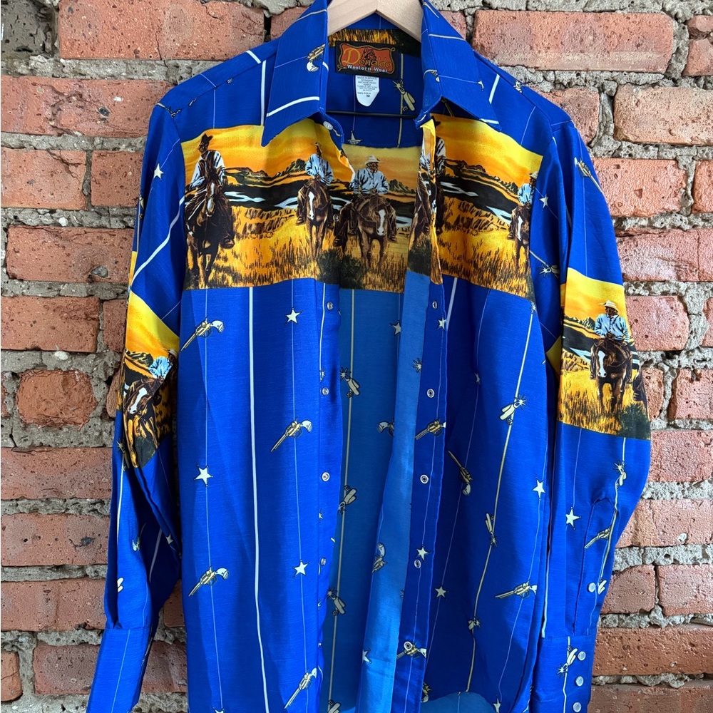 Vintage Blue Western Cowboy Shirt